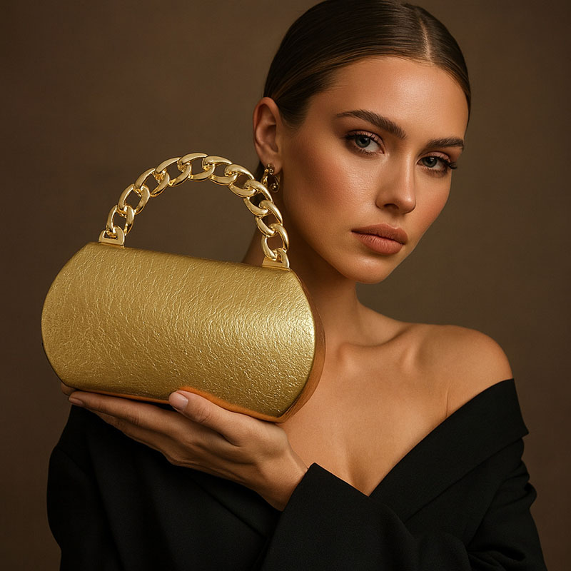 Women Bags Aldo - Luxury Gold Metal Buckle Box Clutch
