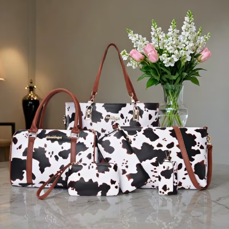 Women'S Crossbody Bags - 6-piece PU Fashion Cow-pattern Tote Bag