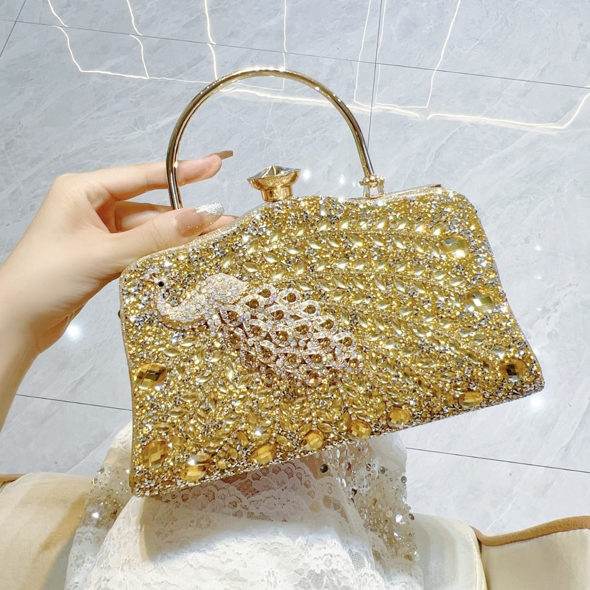 Women Handheld Bags - New Full Diamond Handbag with Advanced