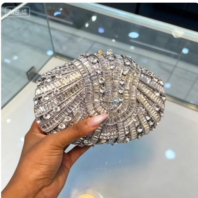 Women Handheld Bags - Stone clutch purse crystal diamond evening