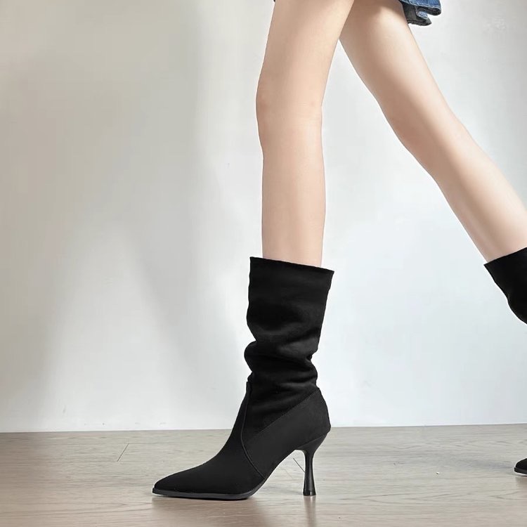 Women Bags On Sale - Cow Suede Mid-calf Modern Boots Thin