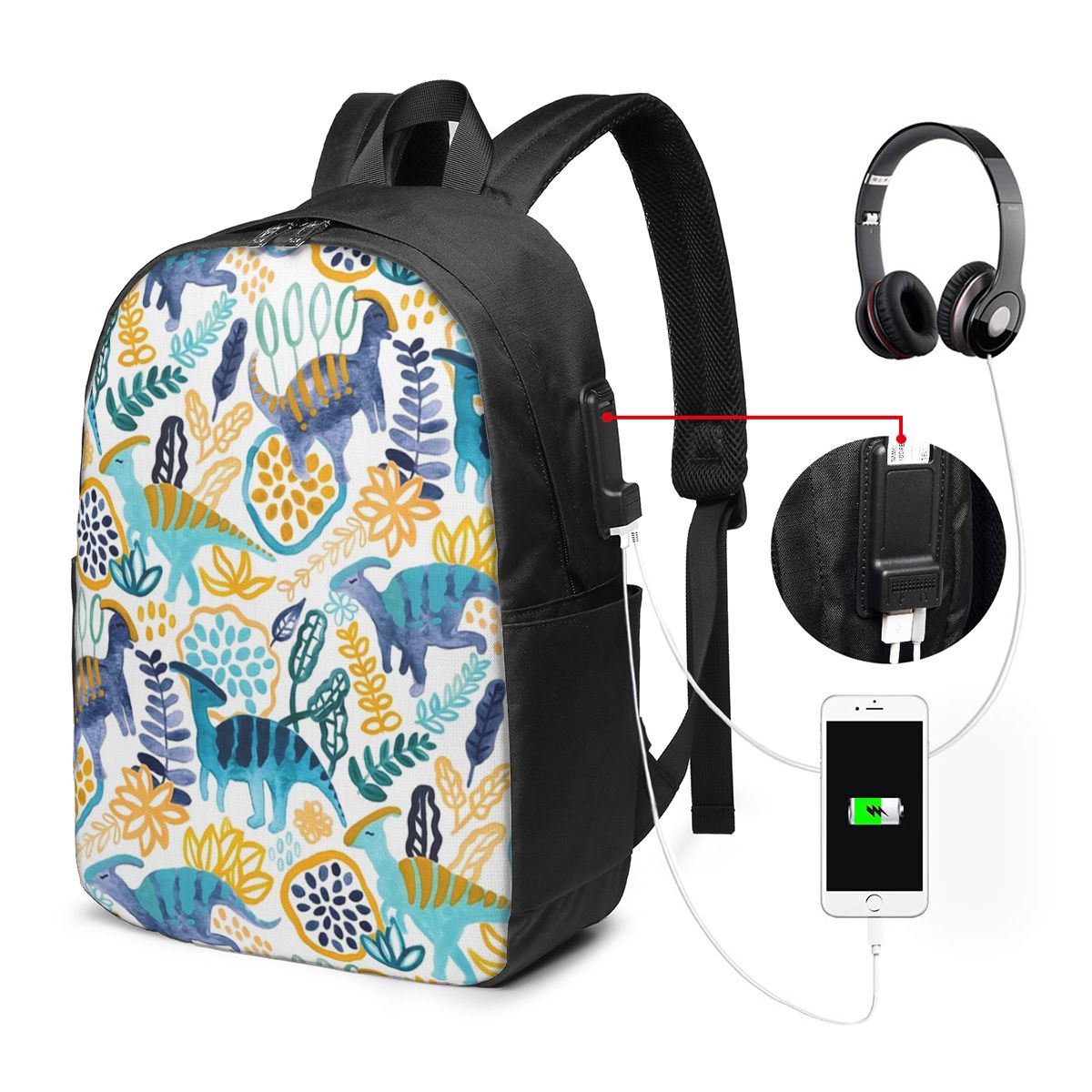 Woman In Bag - Gouache Parasaurolophuses Backpack Travel Notebook Bag