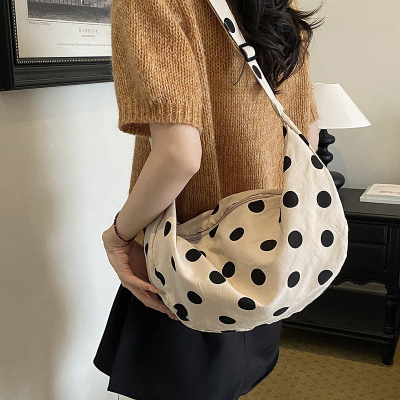 Hobo Bag Slouchy - Women Large Canvas Crossbody Bag Polka