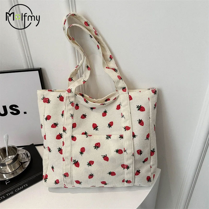 Corduroy Handbag Strawberries  - огляд і ціна Women Bags White