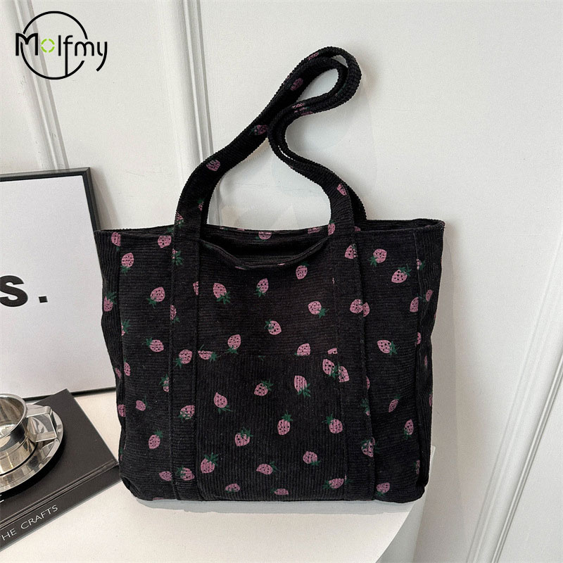 Corduroy Handbag Strawberries  - огляд і ціна Women Bags White